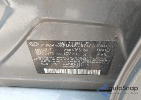 2014 Hyundai Sonata Gls from USA, damaged, VIN 5NPEB4AC4EH883448